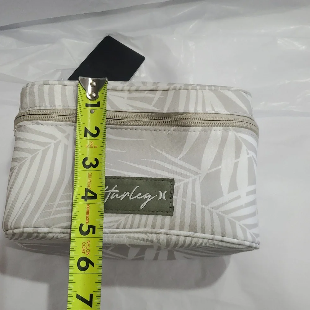 Hurley white gray taupe floral leaf print‎ makeup cosmetics beauty case new